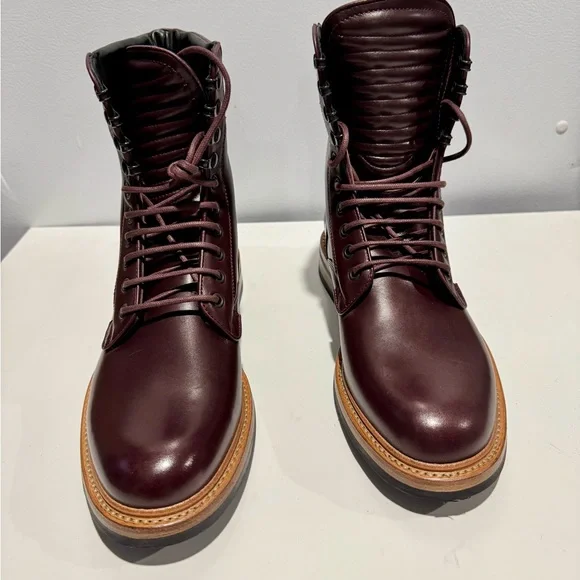 rag & bone Brown Tan Combat Boots with padded tongue laced up Classic Styling - Picture 3 of 6